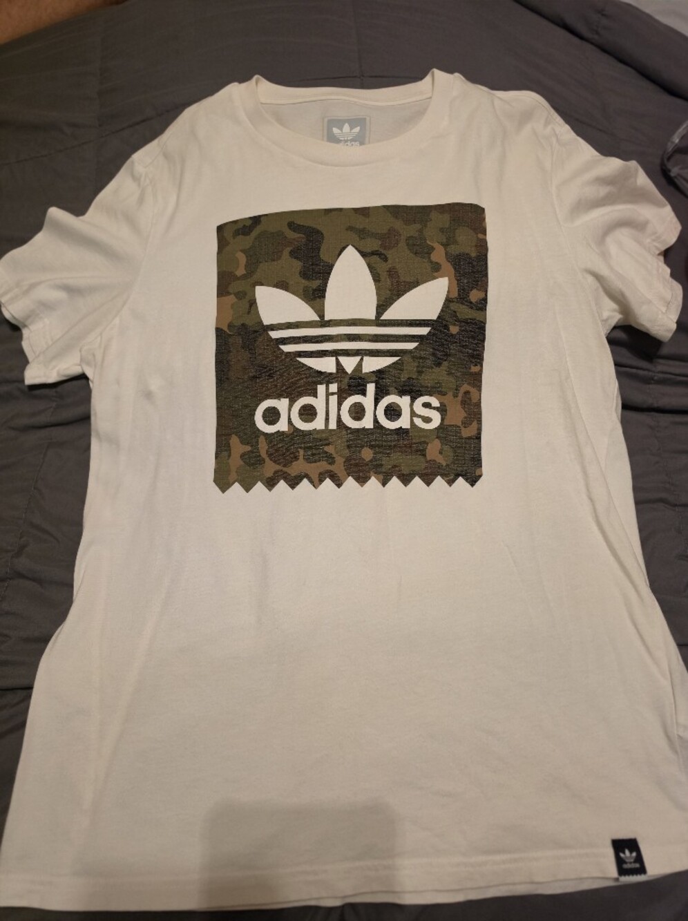 adidas White Tee with Camo Trefoil Graphic